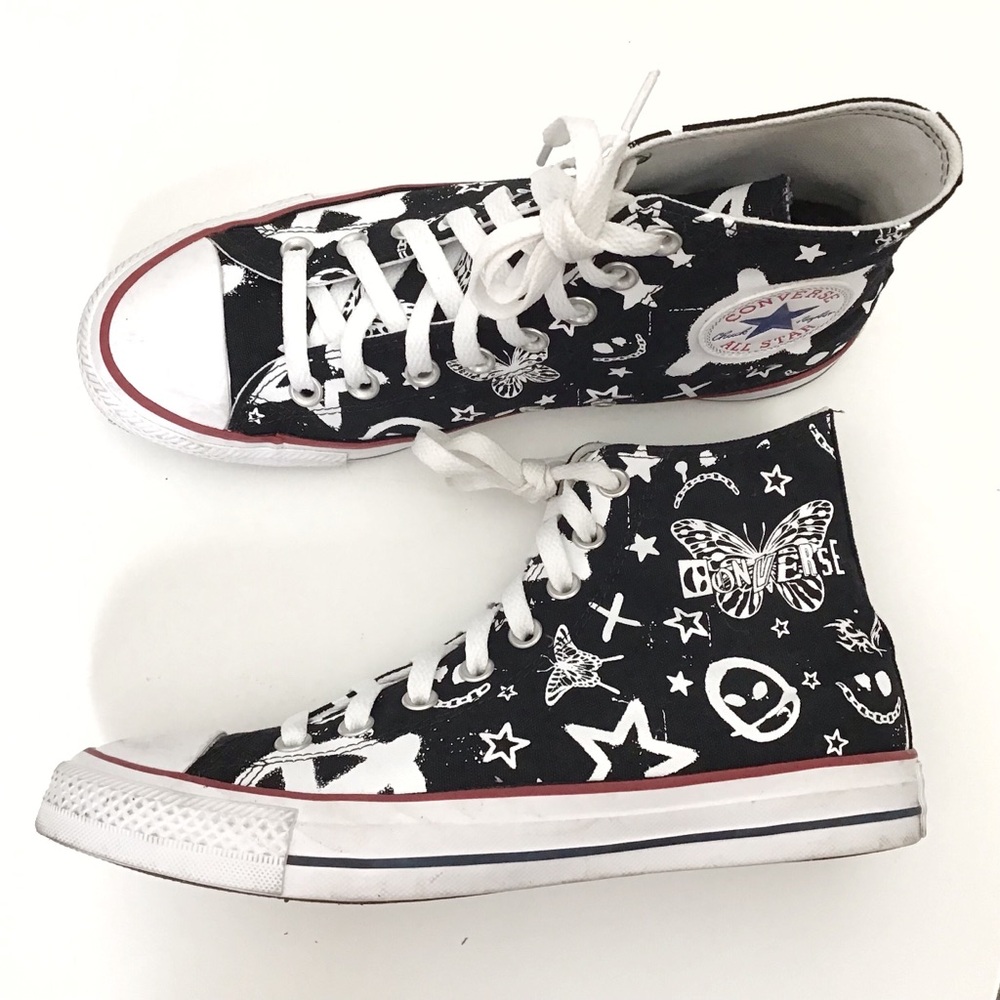 Converse Black High-Top Graphic Sneakers with White Accents